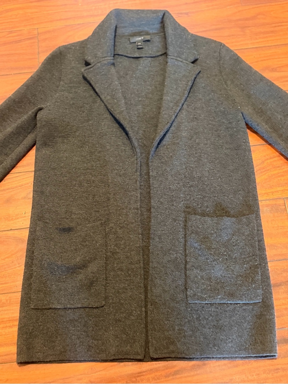 J. Crew 100% merino wool Dark Gray Open-Front Cardigan with pockets - Picture 2 of 8